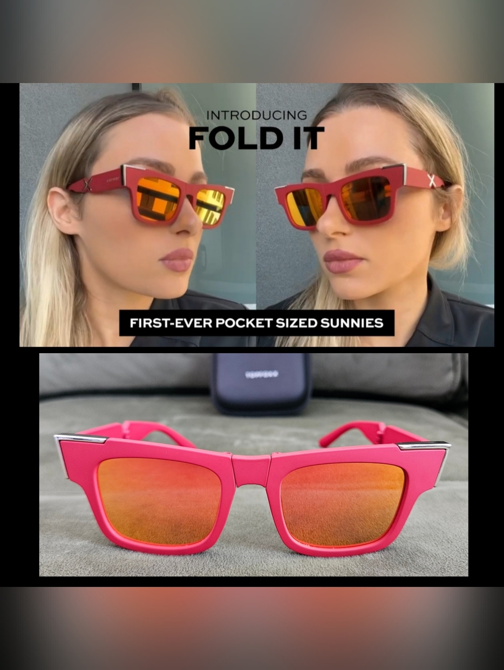 Top Foxx Sunglasses Foldable Mirrored Fold it Unisex Wayfarers BTS Arirang Red